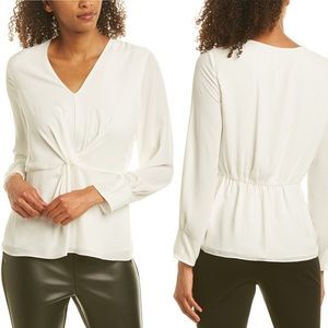 COPY - Donna Karan V Neck Long Sleeve Twist Top - White